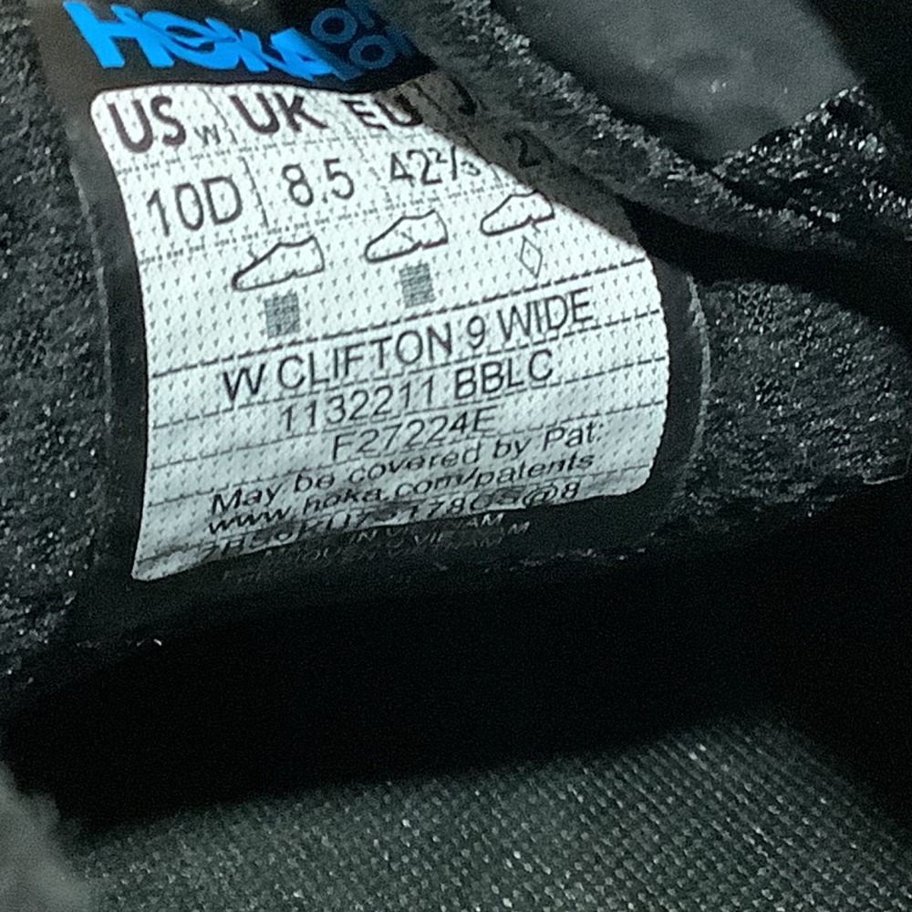 Hoka Clifton 9 Wide Black Black Running Shoes Womens 10D 1132211 BBLC Sneaker - Picture 9 of 9